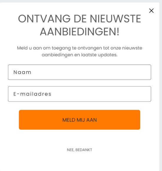 Voorbeeld van het ontwerp van een pop-up formulier